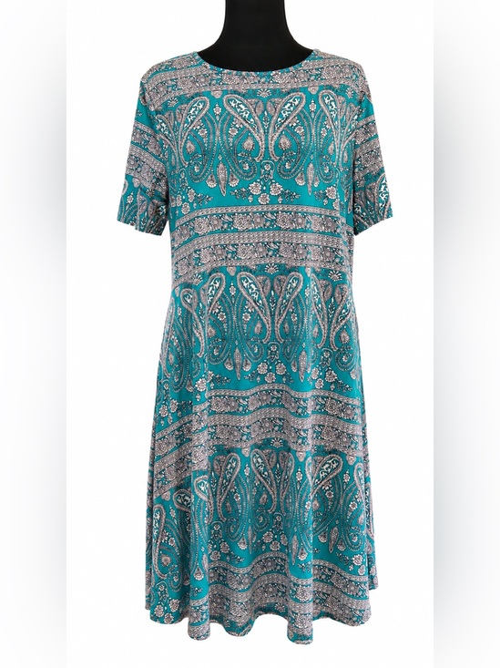 Locryz Dresses & Skirts - Locryz Green Paisley Short Sleeve Dress with Pockets Women’s Size Large